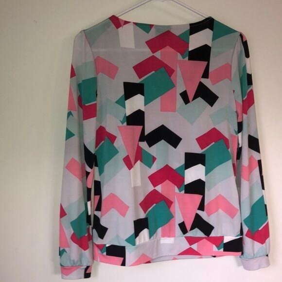 Worthington Petite PS Womens Abstract Print Wrap Blouse Multi-Color Long Sleeve - Picture 6 of 6